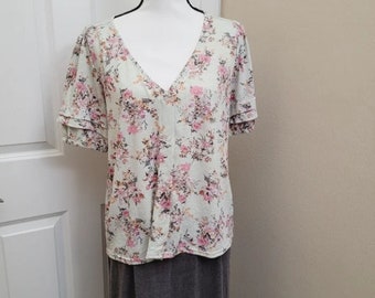 Mint Floral riffle short sleeves blouse