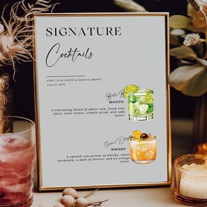 Signature Drink Sign, Bar Menu Template, Minimalist Printable Bar Menu, Modern Editable Drink Menu Template, Drinks and Garnishes #EM