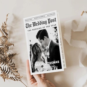 Newspaper Wedding Program Template, Editable Wedding Newspaper Program, Printable Wedding Infographic, Folded Wedding Day Program, Crossword