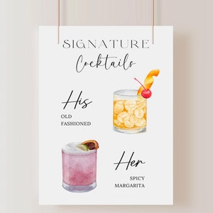 Signature Drink Sign, Bar Menu Template, Minimalist Printable Bar Menu, Modern Editable Drink Menu Template
