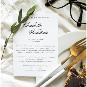 Minimal Modern Wedding Itinerary Card Template Download, Simple Welcome Letter & Timeline Template, Wedding Order Of Events Card #Char