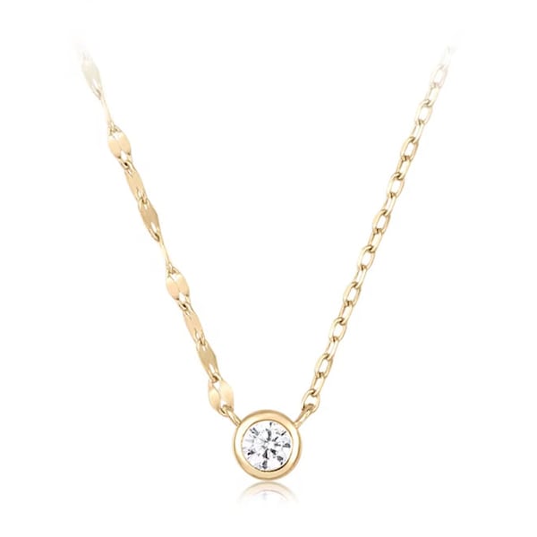 14k Solid Gold Diamond Pendant Necklace -- Modern, Trendy, Asymmetrical, Dainty, Stacking and Adjustable Length 16", 17", or 18"