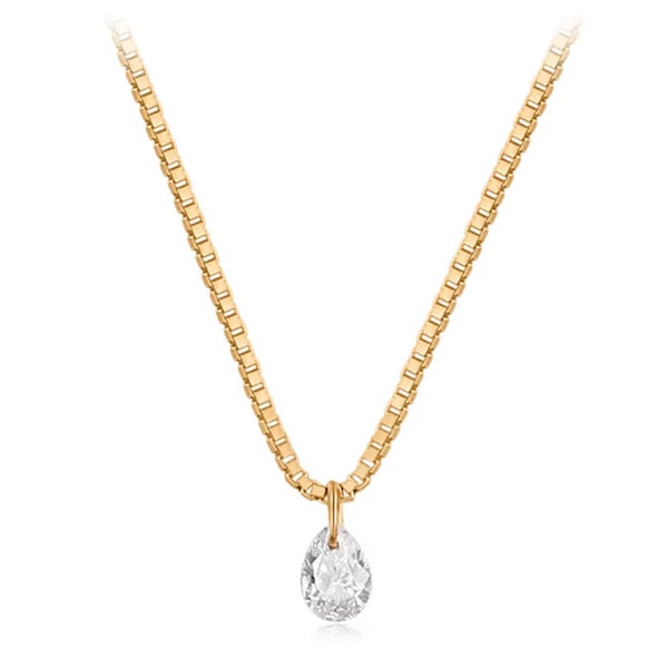 14k Solid Gold Tear Drop Diamond Pendant Necklace -- Modern, Trendy, and Perfect for Stacking