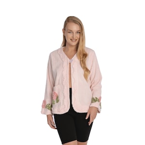 Women's Flower Embroidered Cardigan Long Sleeve V Neck