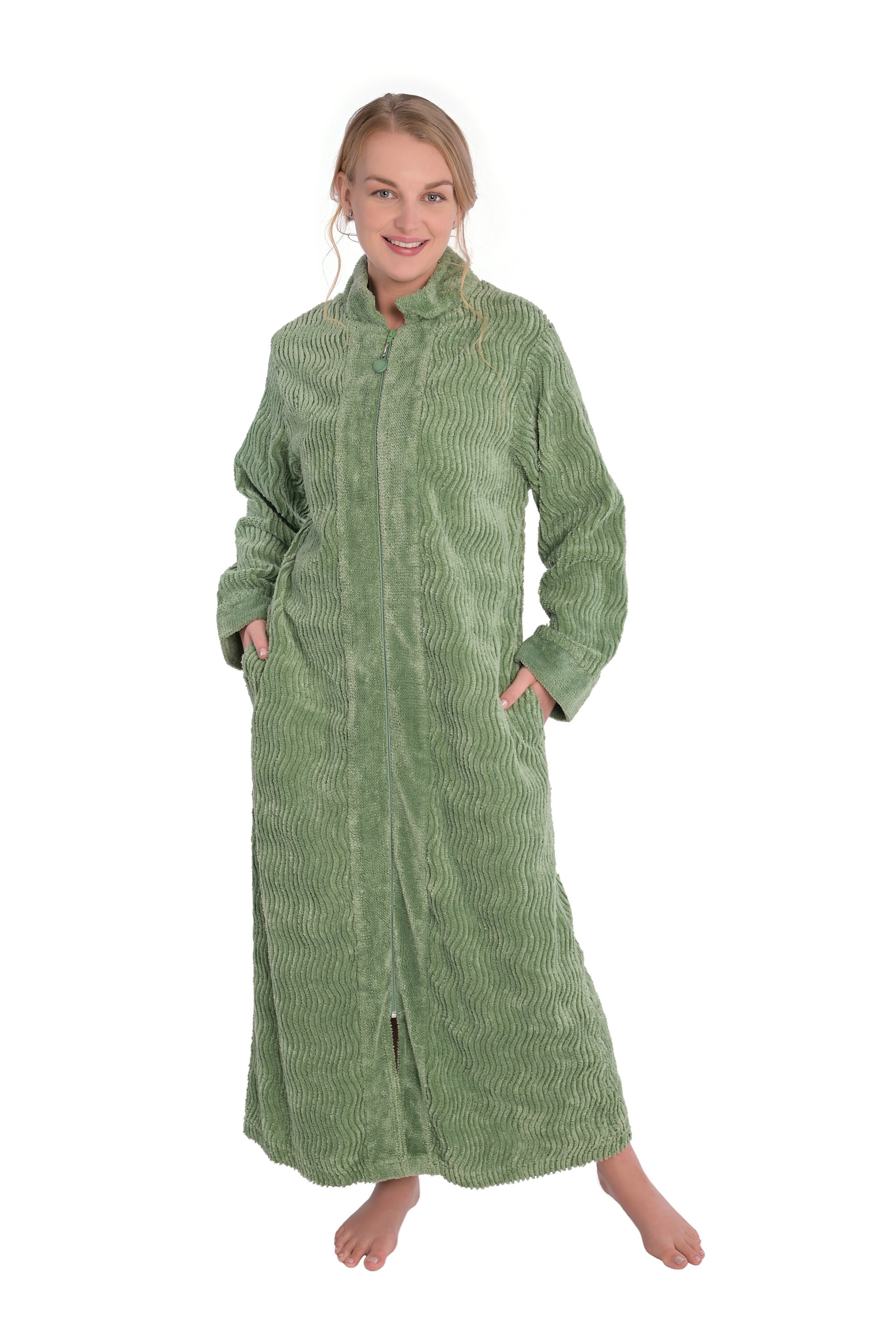 Womens Soft Wavy Chenille Zipper Robe Full Length Chenille Zipper Gown ...