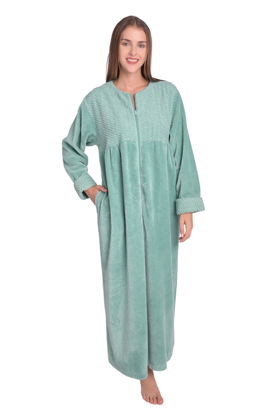 Hooded Chenille Zip Robe Women's Shag Chenille Zipper Robe
