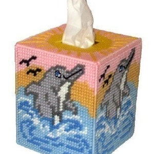 Dolphins in the Waves Tissue Box Cover Plastic Canvas PDF PATTERN ONLY  **Not Finished Product**