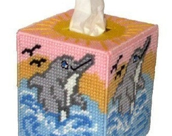 Dolphins in the Waves Tissue Box Cover Plastic Canvas PDF PATTERN ONLY  **Not Finished Product**