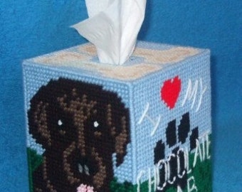 Chocolate Labrador Tissue Box Cover Plastic Canvas PDF PATTERN ONLY  **Not Finished Product**