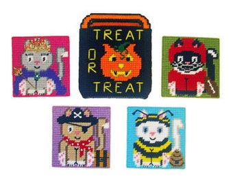 Costume Kitties Coaster Set Plastic Canvas PDF PATTERN ONLY  **Not Finished Product**