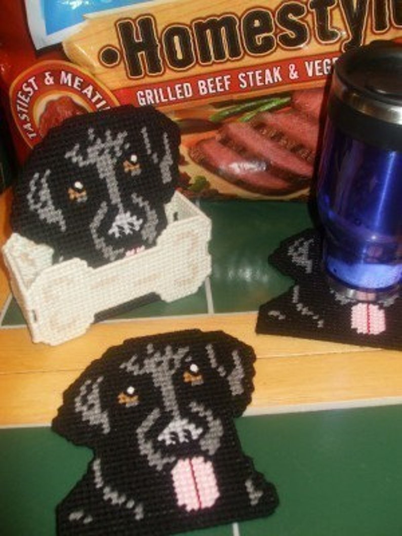 Black Labrador Coaster Set w/Bonus Plastic Canvas PDF PATTERN ONLY Not Finished Product image 3