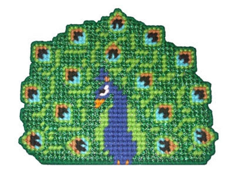 Pretty Peacock Coaster Set and Napkin Holder Plastic Canvas PDF PATTERN ONLY Not Finished Product image 1