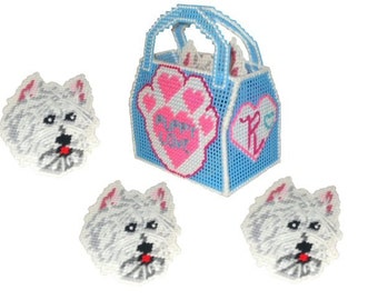 Westie "Puppy Love" Coaster Set Plastic Canvas PDF PATTERN ONLY  **Not Finished Product**