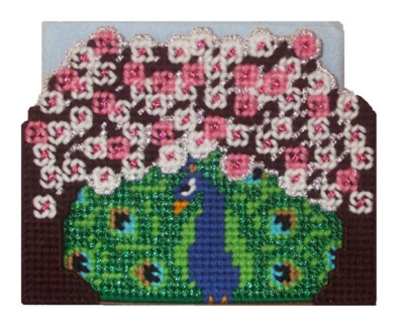 Pretty Peacock Coaster Set and Napkin Holder Plastic Canvas PDF PATTERN ONLY Not Finished Product image 2