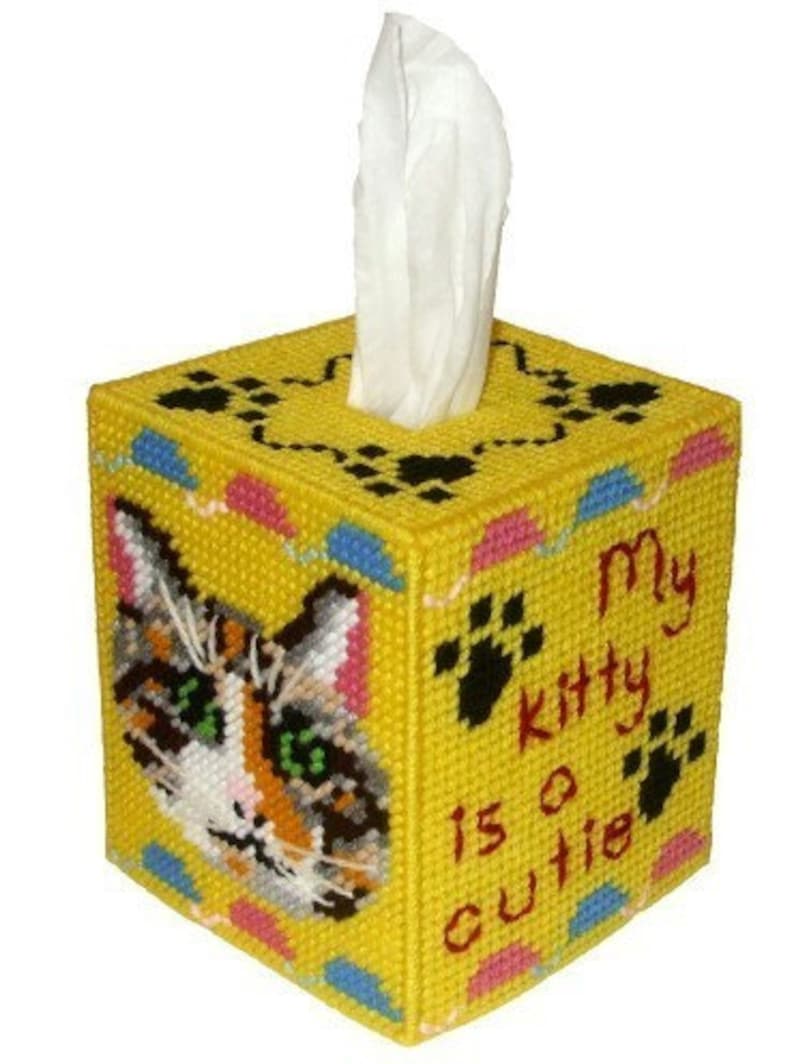 Calico Cat Tissue Box Cover Plastic Canvas PDF PATTERN ONLY Etsy