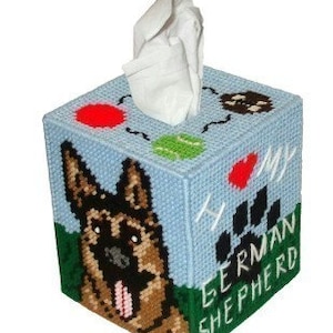 German Shepherd Tissue Box Cover Plastic Canvas PDF PATTERN ONLY  **Not Finished Product**