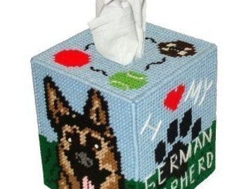 German Shepherd Tissue Box Cover Plastic Canvas PDF PATTERN ONLY  **Not Finished Product**