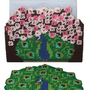 Pretty Peacock Coaster Set and Napkin Holder Plastic Canvas PDF PATTERN ONLY Not Finished Product image 3