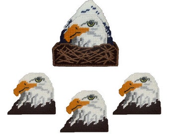 Eagle Head Coaster Set Plastic Canvas PDF PATTERN ONLY  **Not Finished Product**