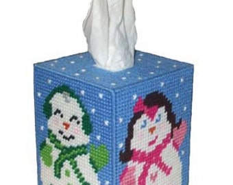 Jolly Snow People Tissue Box Cover Plastic Canvas PDF PATTERN ONLY  **Not Finished Product**