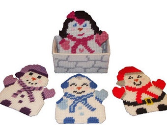 Jolly Snow People Coaster Set Plastic Canvas PDF PATTERN ONLY  **Not Finished Product**