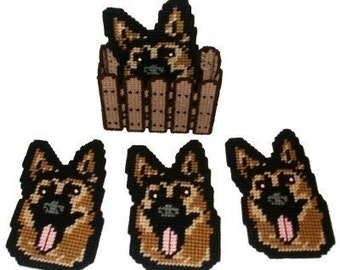 German Shepherd Coaster Set Plastic Canvas PDF PATTERN ONLY  **Not Finished Product**