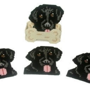 Black Labrador Coaster Set w/Bonus Plastic Canvas PDF PATTERN ONLY  **Not Finished Product**