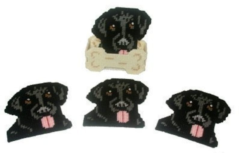 Black Labrador Coaster Set w/Bonus Plastic Canvas PDF PATTERN ONLY Not Finished Product image 1