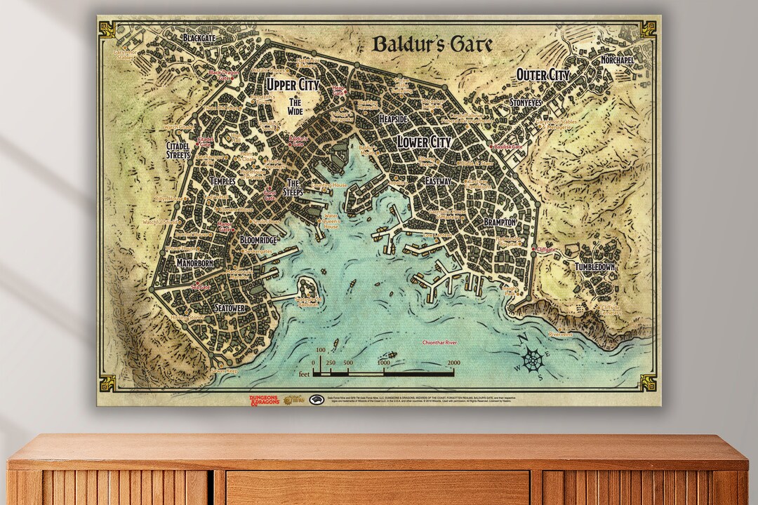 Baldur's Gate Map Canvas Print, Wall Art, Wall Decor, Fantasy Game Map ...