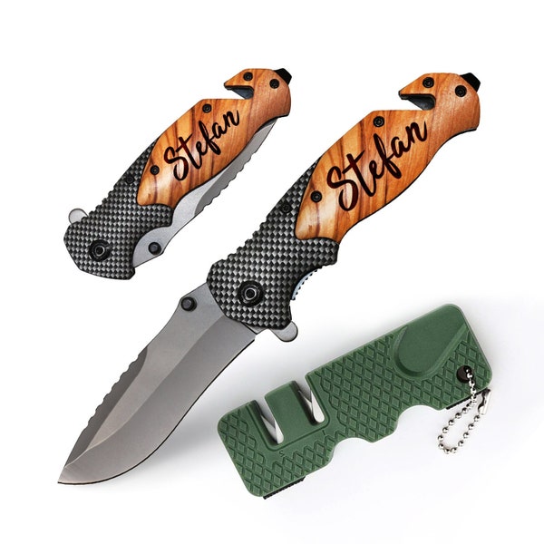 Personalized knife with engraving! Outdoor folding knife with wooden handle. Pocket knife as a men's gift for hunters