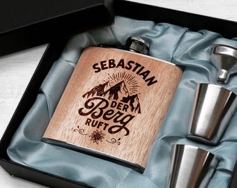 Der Berg ruft Flachmann Skifahren Berg Flachmann Ski Geschenk Wandern personalisiert mit Gravur