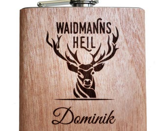 Regalo per cacciatori Waidmannsheil fiaschetta in legno da cacciatore con incisione accessori caccia e caccia