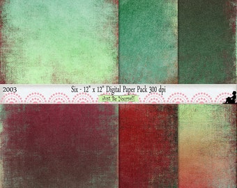 12 x 12 inch Grungy Green and Red Painted Scrapbook Papers Instant Download Set of 6 Digital Background Prints JPEG Commercial Use 2003