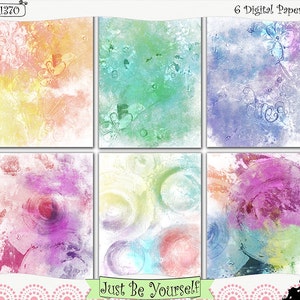 Conjunto de 6 papéis digitais para aquarela para download instantâneo - folhas imprimíveis JPEG e PDF de 8,5 x 11 polegadas Azul Verde Laranja Rosa Roxo Amarelo (1370)