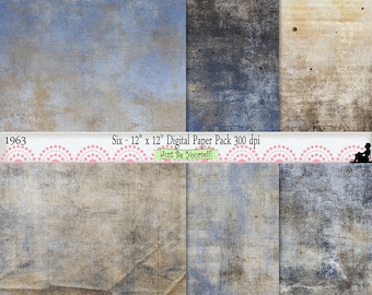 12 x 12 inch Shabby Blue and Brown Painted Scrapbook Background Papers Instant Download Set of 6 Digital Papers JPEG Commercial Use 1963