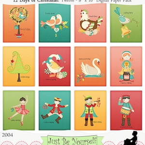 12 Days of Christmas Whimsical Wall Art images -  Set of 12 Printable 8 x 10 Sheets - JPEG ONLY 2004