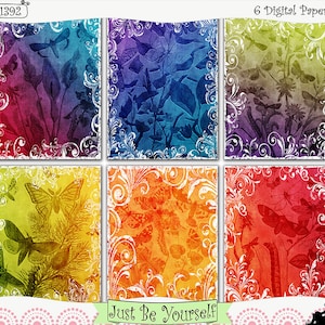 Azul Verde Roxo Tipografia Borboletas Coleção 3 Impressões Digitais Download Instantâneo Conjunto de 6 - 8,5 x 11" JPEG e PDF Uso Comercial 1392