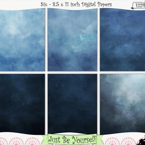 Just Blue Hues Distressed Digital Prints Instant Download Set of 6 - 8.5 x 11 inch Printable Papers JPEG and PDF Commercial Use 1224