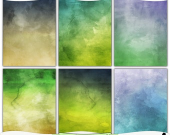 Puede incluir: Seis papeles digitales con fondos de acuarela en tonos azules, verdes y amarillos. Los papeles son perfectos para scrapbooking, creación de tarjetas y otros proyectos de manualidades.