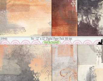 12 x 12 inch Orange Taupe Maroon Painted Scrapbook Background Papers Instant Download Set of 6 Digital Cardstock JPEG Commercial Use 1945