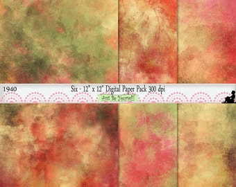 12 x 12 inch Grungy Yellow Orange Pink Green Scrapbook Background Papers Instant Download Set of 6 Digital Prints JPEG Commercial Use 1940