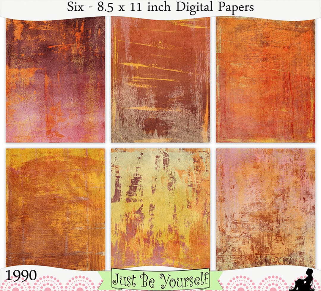 Pink Red Orange Yellow Painted Digital Prints Instant Download Set of 6 ...