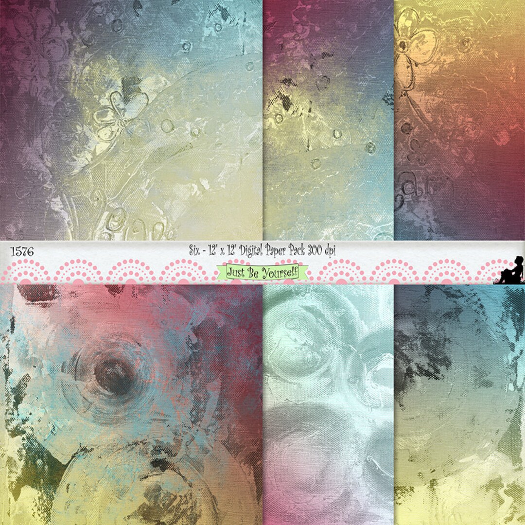 12 X 12 Inch Red Blue Yellow Flowers Digital Scrapbook Background Paper ...