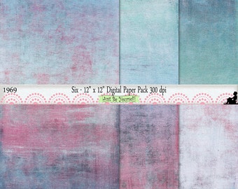 12 x 12 inch Shabby Blue Teal Purple Pink Painted Scrapbook Background Digital Papers Instant Download Set of 6 JPEG Commercial Use 1969
