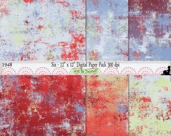 12 x 12 inch Shabby Blue Red Green Painted Scrapbook Background Papers Instant Download Set of 6 Commercial Use Digital Cardstock JPEG 1948