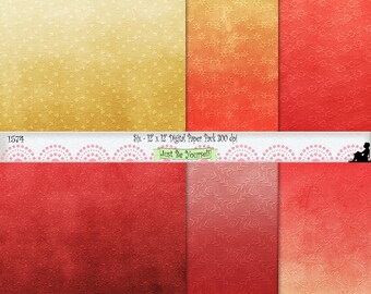 12 x 12 inch Distressed Embossed Red and Gold Florals Digital Scrapbook Paper Pack Instant Download Set of 6 JPEG Commercial Use 1574