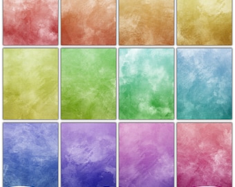Pastel Rainbow Shabby Distressed Printable PapersInstant Download  Set of 12 - 8.5 x 11" Digital Prints JPEG & PDF Commercial Use 1408