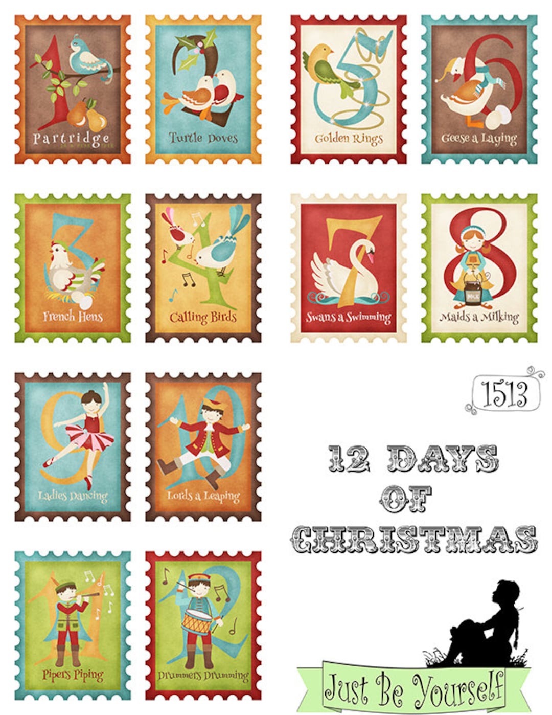 12 days of christmas greeting card fronts 12 images on set of
