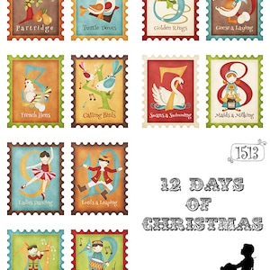 Frentes de tarjetas de felicitación de 12 días de Navidad 12 imágenes en un juego de TRES hojas imprimibles de 8,5 x 11 pulgadas - PDF y JPEG incluidos (1513)
