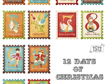 12 Days of Christmas Greeting Card Fronts 12 images on Set of THREE Printable 8.5 x 11 inch Sheets -  PDF & JPEG included (1513)